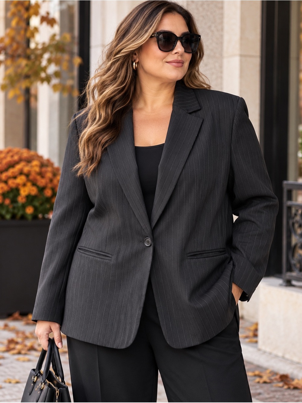 Apostrophe Plus Size 20W Black Pinstripe Blazer Classic Tailored Career Jacket